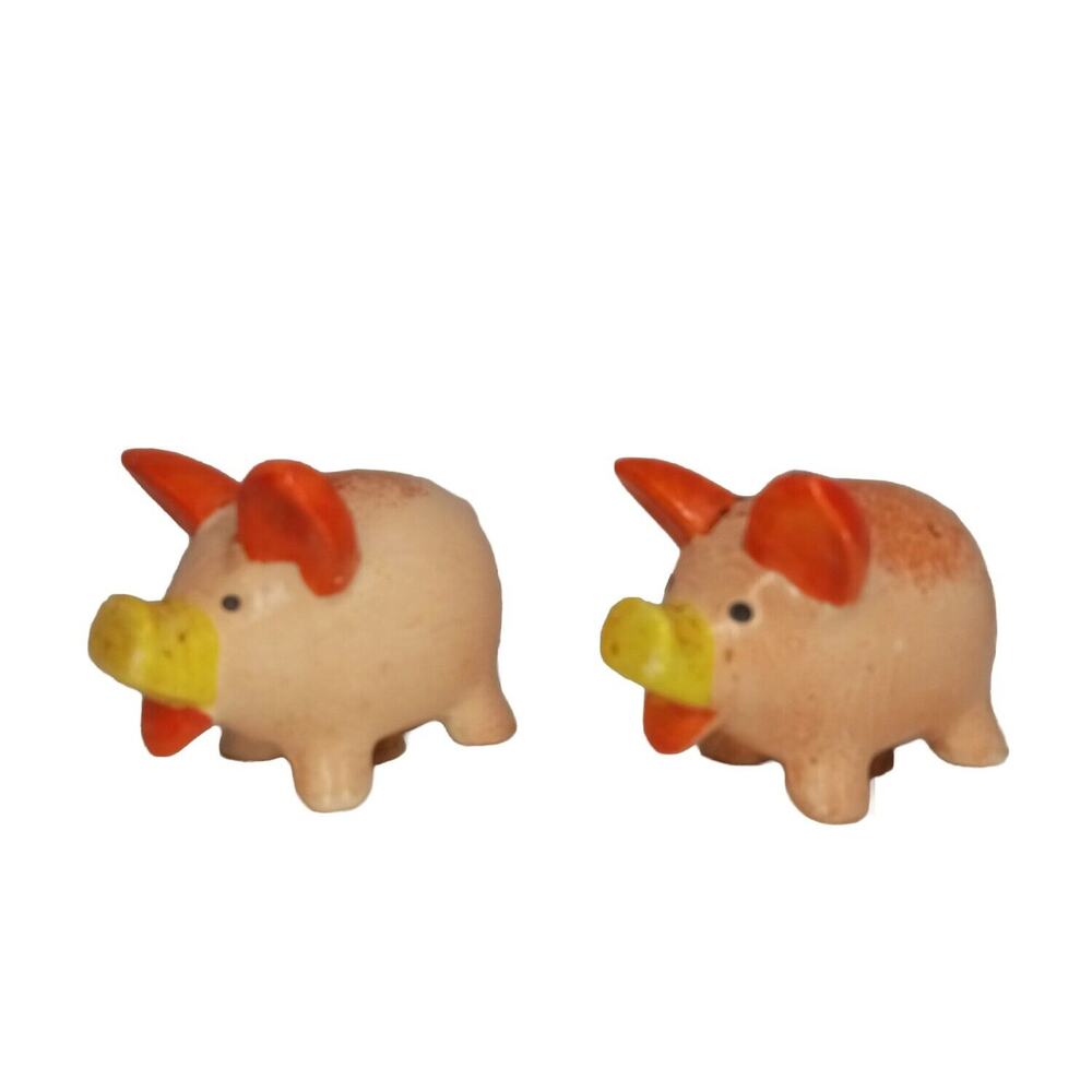 Vtg Japan Pig Salt & Pepper Shakers Pair Hand Painted Kitsch Retro Orange Gift
